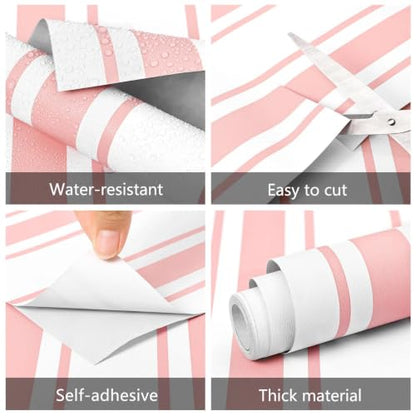 Pink Striped Peel and Stick Wallpaper 17.3" x 200" - color: Pink, size: 17.3" x 200"