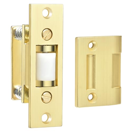 HOMOTEK 1 Pack Commercial Heavy Duty Door Roller Catch, Drive in Ball Catch with Strike Plate Solid Zinc Adjustable Silent Door Latch, Spring Tension Roller, Brushed Brass - color: Brushed Brass, size: 1