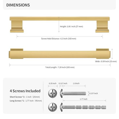 Lardmon 10 Pack 6.3 Inch(160mm) Hole Center Brushed Gold Kitchen Cabinet Handles Modern Cabinet Pulls Kitchen Cabinet Hardware Solid Drawer Pulls Handles for Dresser, Total Length 7.28 Inch - color: Brushed Gold, size: 6.3 Inch Hole Center
