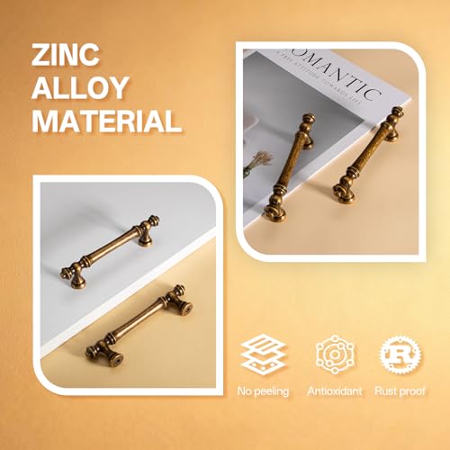 Liron Hardware 10 Pack Antique Brass 96mm Vintage Kitchen Cabinet Handles - size: 3.78 Inches (96mm) Hole Center