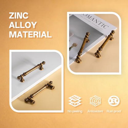 Liron Hardware 10 Pack Antique Brass 96mm Vintage Kitchen Cabinet Handles - size: 3.78 Inches (96mm) Hole Center