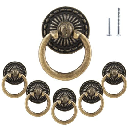 6Pcs Vintage Bronze Drop Ring Knobs
