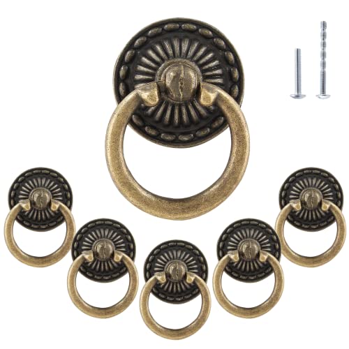 6Pcs Vintage Bronze Drop Ring Knobs