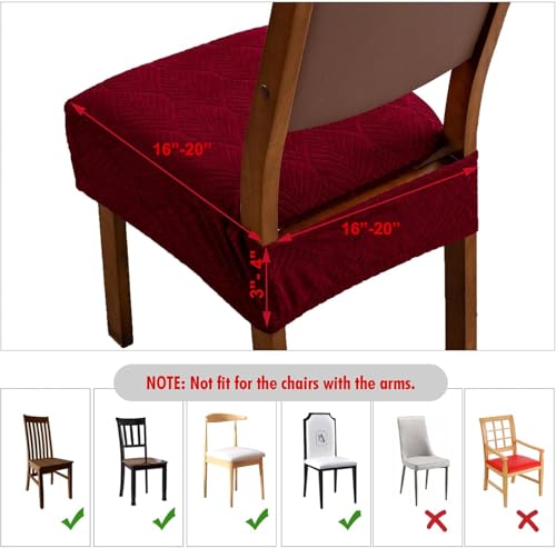Waterproof Stretch Dining Chair Seat Covers, Set of 6 Wine Red - color: Wine Red, size: 16-20in-Rear-gapped
