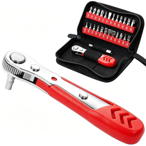 STREBITO Right Angle Screwdriver Low Profile, 26 Piece Small Ratchet Set - color: 26 in 1 With Zipper Pouch