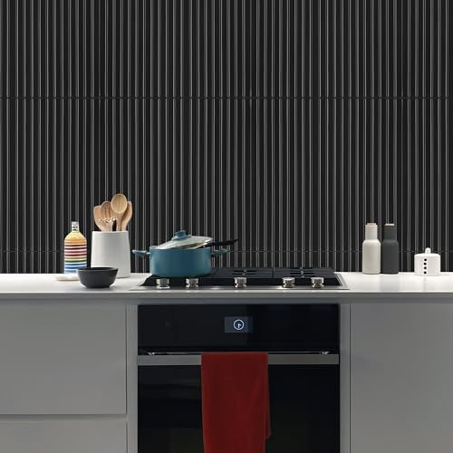 Select 5 Pack Peel and Stick Backsplash Tiles, Vinyl Self Adhesive Back - color: Black, size: Linear Shape