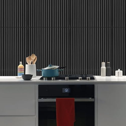 Select 5 Pack Peel and Stick Backsplash Tiles, Vinyl Self Adhesive Back - color: Black, size: Linear Shape