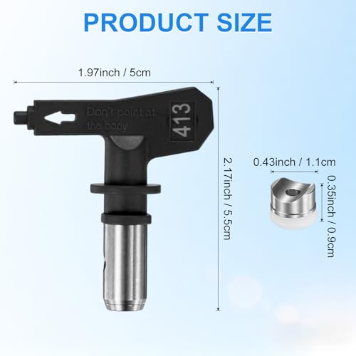 M METERXITY 1-Set Airless Paint Sprayer Tips, Tungsten Steel Reversible Spray Tips with 1 Pad for Homes/Buildings/Garden/Decks/Fences [Black, 413] - size: 413