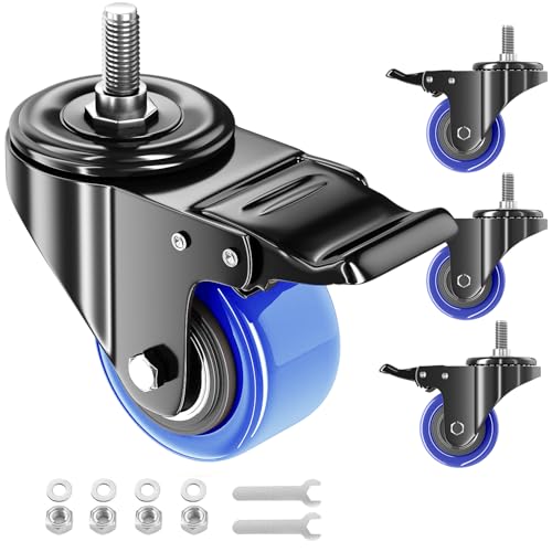 2" Caster Wheels Set of 4 Heavy Duty 5/16 Threaded Stem Casters - color: Blue, size: 2in(5/16"-18)
