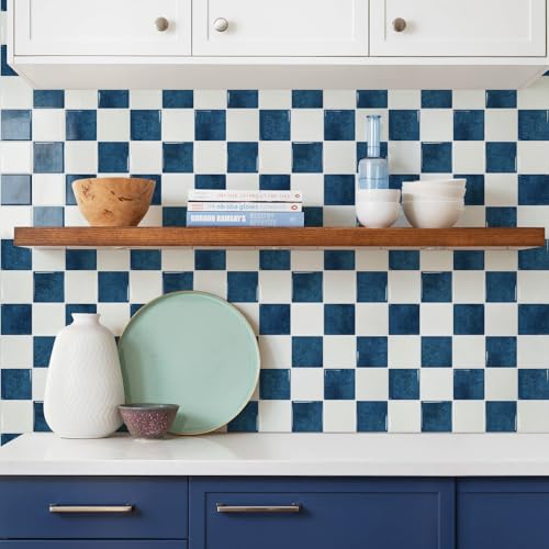 STICKGOO 10 Sheets Peel and Stick Backsplash - 9" x 9" 5D Adhesive Peel and Stick Tile Backsplash for Kitchen&Bathroom - color: White,Blue