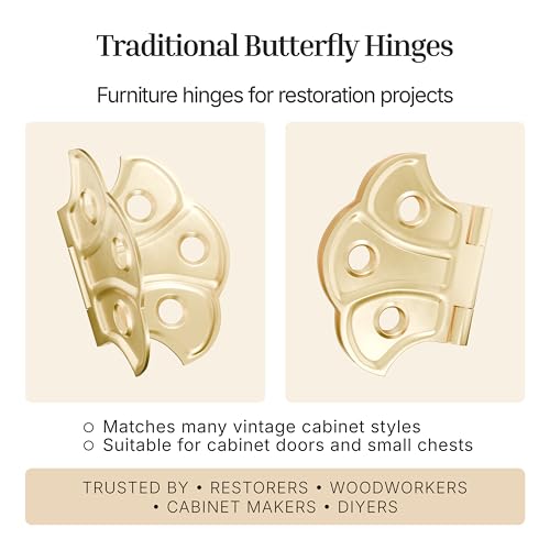 Polished Brass Butterfly Hinges - 2" x 1-7/16" - Pack of 2 - Surface Mount Hinges for Cabinet Doors and Boxes - UA-262-HPB (1) - color: Brass