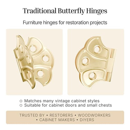 Polished Brass Butterfly Hinges - 2" x 1-7/16" - Pack of 2 - Surface Mount Hinges for Cabinet Doors and Boxes - UA-262-HPB (1) - color: Brass