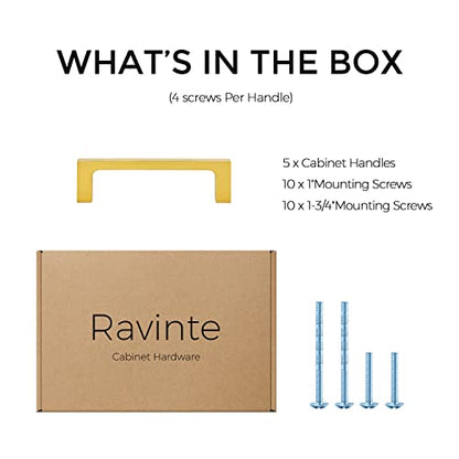 Ravinte Brushed Brass Solid Pulls Cabinet Handles 3-1/2 Inch 5 Pack - size: 3-1/2 Inch Hole Center