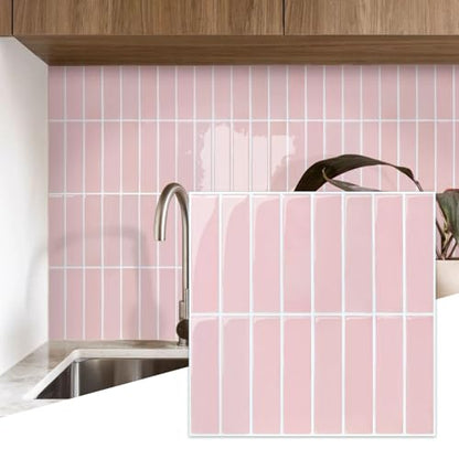 Commomy Pink Peel and Stick Tile - 10 Pcs of 12" x 12" - color: Pink & Glossy Surface