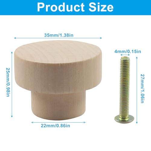 Wood Cabinet Knobs, Flat Top Round, 35mm, 16Pcs - size: 35 mm