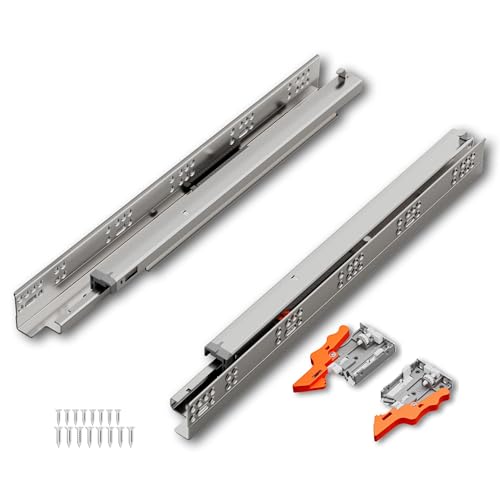 Undermount Drawer Slides 9 Inch, Push-Open, for 1/2 and 5/8 Inch Drawer Panels, 1 Pair, Concealed Bottom Mount, 75 lb Capacity, 3D Adjustable, Cold-Rolled Steel - color: PUSH-OPEN, size: 9 Inch