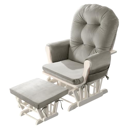 HOMBYS Glider Rocker Replacement Cushions 5 PCS with Storage Side Pocket, Velvet Fabric, Foam & Microfiber Filling, Non-Slip & Washable,Thickened & Supportive for Glider Rocking Chair-Khaki - color: Khaki