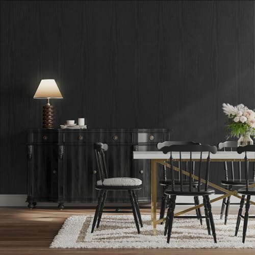 Abyssaly Black Wood Contact Paper Peel and Stick Wallpaper for Cabinets - color: Black, size: 17.7" x 1004"