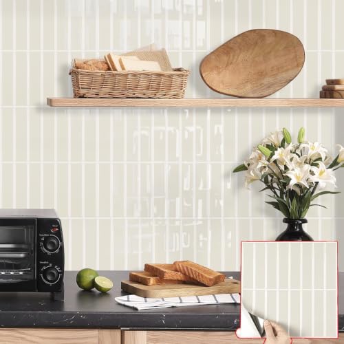 Alwayspon 11.4x9inchx10Pcs 3D Beige Peel and Stick Wall Tile Stickers - color: Beige 2