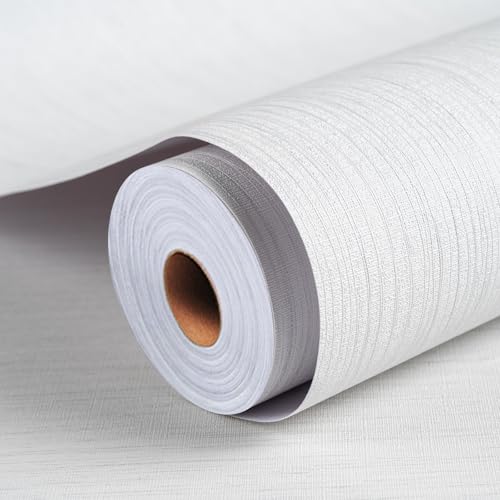 Grasscloth Textured Wallpaper Peel and Stick 24inX393in Fabric Wall Paper Upgraded Peel and Stick Vinyl Contact Paper for Home Wall Decor(White) - color: White