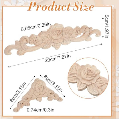 5Pcs Wood Appliques Onlays Decorative, Wood Appliques for Furniture