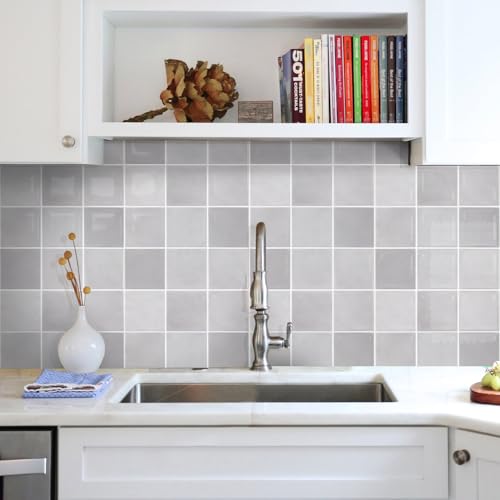 COMSTICKC Thicker Peel and Stick 3D Backsplash Tiles Kitchen Bathroom - color: Light Gray
