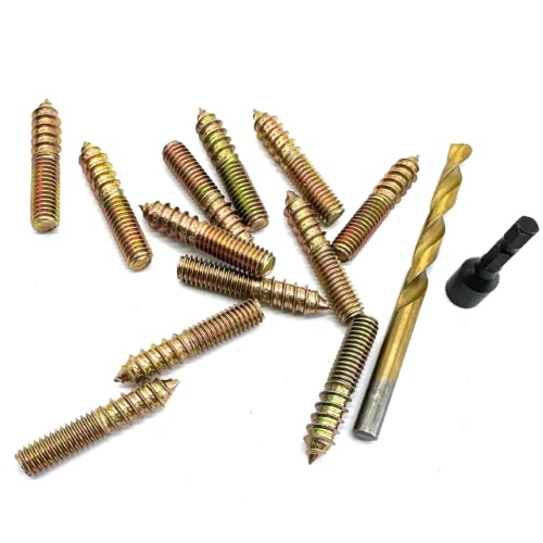 12Pack 3/8-16 x2Inch Hanger Bolts with Alloy-Steel Driver HSS Twist Drill Double Headed Bolts 3/8 Wood Dowel Screw Self-Tapping Hanger Bolts for Furniture
