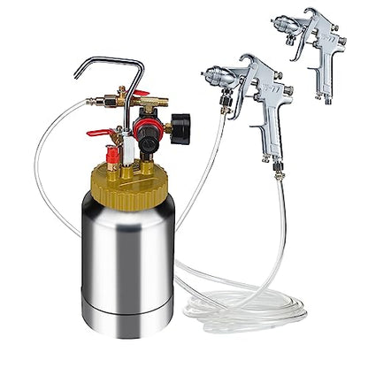 VEVOR Spray Paint Pressure Pot Tank, 2L/0.5gal Lightweight Air Paint Pressure Pot, 1.8mm Nozzle Spray Paint Gun 3m Hoses for Home Decoration Architecture Construction Automotive Painting, 45PSI Max - size: 2L1.8mm