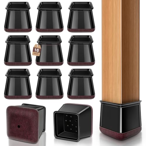 YOZON Chair Leg Floor Protectors Silicone Caps Felt Strengthen Bottom - color: Black-16pcs, size: Square Medium