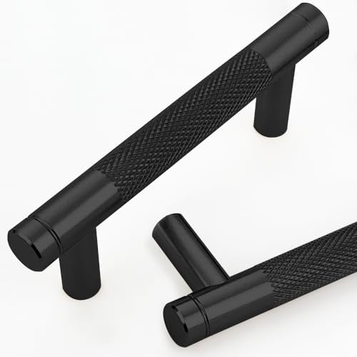 12 Pack 3 Inch 76 mm Black Knurled Cabinet Handles Cabinet Pulls Aluminum Handles Knurled Drawer Pulls Oxidation Finish with Diamond Pattern 4" Length (3" Hole Center) - color: PBlack, size: 3 Inch