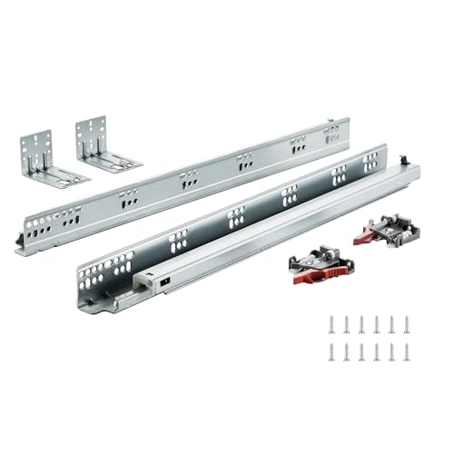 VEVOR Bottom Mount Drawer Slides 10 Pairs 21 Inch, Heavy Duty Ball Bearing Soft Close Full Extension Steel Tracks, Noiseless Guide Glides for Cabinet Kitchen Drawers with Locking, 100 Lbs Capacity - size: 21inch, style: 10 Pairs