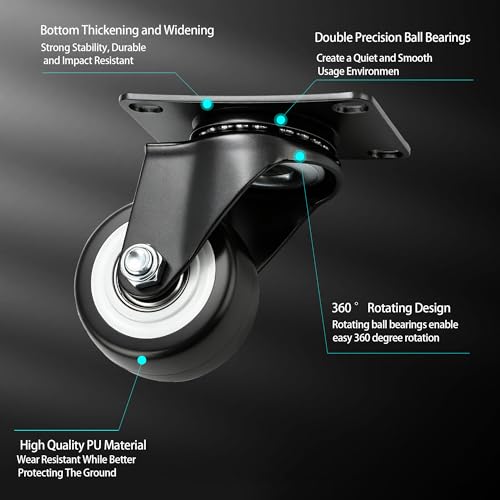 Alise Caster Wheels,2.5" Swivel Caster Set of 4,Black(No Brake) - color: Black（No Brake）, size: 2.5 INCH