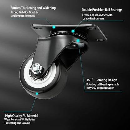 Alise Caster Wheels,2.5" Swivel Caster Set of 4,Black(No Brake) - color: Black（No Brake）, size: 2.5 INCH