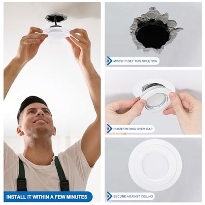 PATIKIL Goof Rings Inner Diameter 2.99", Outer Diameter 4.72", 4 Pcs Metal Goof Rings Cover Recessed Light Trim for Ceiling Wall Fixtures Can Lighting Down Light LED, Matte Finish White - color: White, size: 4.72" OD x 2.99" ID