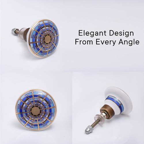 Indian Shelf 18 Pack Handmade Drawer Knobs for Dresser Cabinet Pulls - color: Blue and Golden, size: 18 Knobs