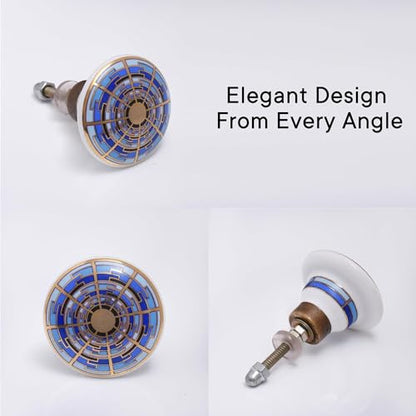 Indian Shelf 18 Pack Handmade Drawer Knobs for Dresser Cabinet Pulls - color: Blue and Golden, size: 18 Knobs