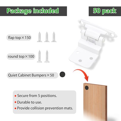 50 Pack 25 Pairs 3/8" Inset Cabinet Door Hinges - White Offset Self Closing Hinges - color: 3/8" Inset White, size: 50 Pack