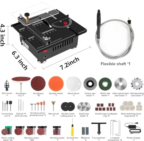 Mini Table Saw, Mini Table Saw for Crafts, Multi functional Portable Adjustable Cutting Sanding Engraving Drilling All in One Machine for Wood/PCB/Acrylic/Plastic