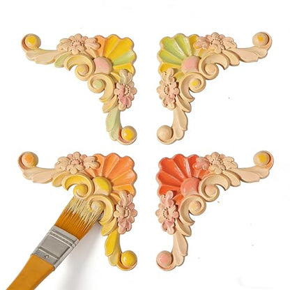 4PCS Unpainted Furniture Onlay Applique Frame Corner for Home, 9.5x9.5cm/3.74"x3.74", Unpainted Woodcarving Corner Decal Cabinet Door Wall Ceiling Dresser