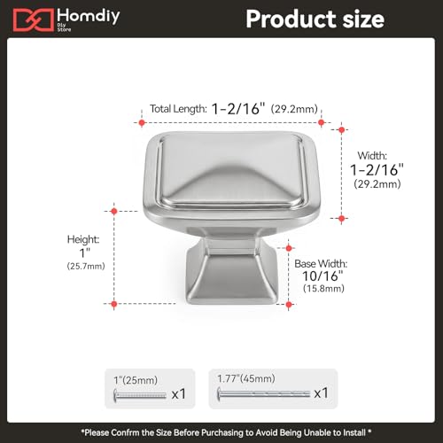homdiy 20 Pack Brushed Nickel Cabinet Knobs, Solid Zinc Alloy, Single Hole - color: Brushed Nickel, size: Single Hole Center