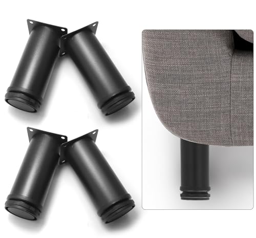5 Inch Adjustable Furniture Legs, Set of 4, Black, 50x120mm - size: 5 Inch / 120mm