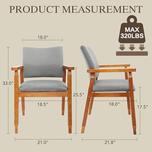 GOTMINSI Mid-Century Modern Linen Dining Chair with Arms, Solid Wood Frame, 320 lbs Weight Capacity, Grey Upholstered Accent Chair for Kitchen Dining Room Living Room (2pcs) - color: Grey, size: 2pcs