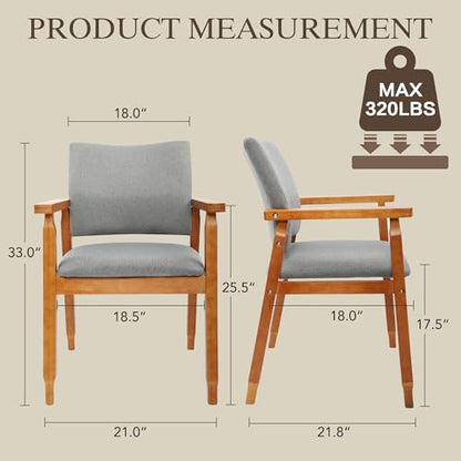 GOTMINSI Mid-Century Modern Linen Dining Chair with Arms, Solid Wood Frame, 320 lbs Weight Capacity, Grey Upholstered Accent Chair for Kitchen Dining Room Living Room (2pcs) - color: Grey, size: 2pcs
