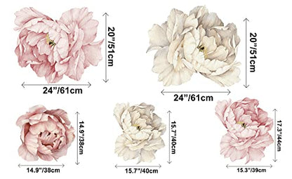 Floral Peonies Wall Decal, Peony Bouquet Flowers Removable Peel and Stick Wall Sticker