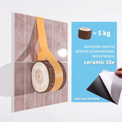 Art3d 11.4 x 9.1 in Faux Marble Peel and Stick, Backsplash Tile, Pink - color: Pink