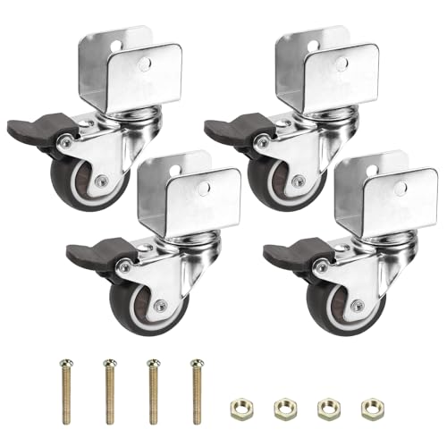 PATIKIL 1.5" Swivel Caster Wheels with 1" U Bracket, 4 Pack Mute Moving Swivel Wheel Replacement with Brake Total Load 132lbs for Cabinet Furniture Table - size: 1.5"
