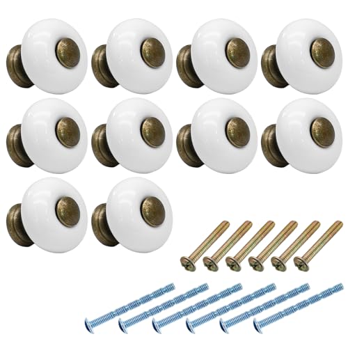 12pcs White Ceramic Cabinet Knobs, Small Round Drawer Knobs - size: 12pcs-Small-Antique Bronze