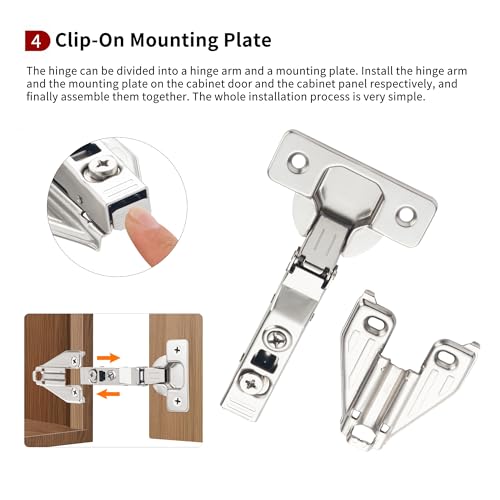 50 Pack Full Overlay Face Frame Soft Close Hinges, 105° 3-Way Adjust - size: Full
