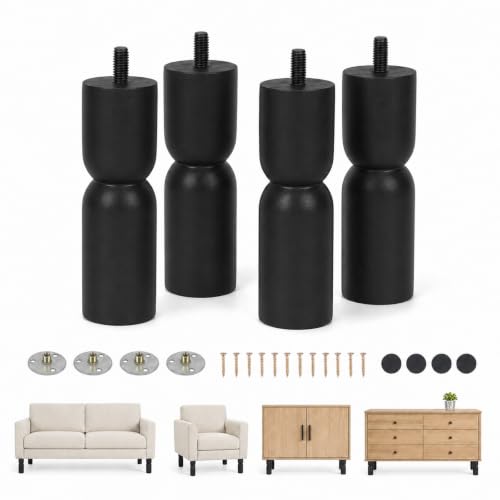 5.1 Inch wooden legs for furniture set of 4 Wood Furniture Legs Couch Feet Colorful Round Sofa Furniture Replacement Solid Wood Furniture Feet for Couch Bed Chair Cabinet Bookcase Dresser Ottoman - color: Black