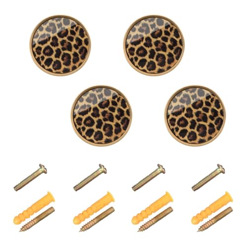 4 Pack Leopard Skin Pattern Cabinet Knobs Round 1-1/4 Inch (32 mm) Dresser Drawer Pulls Kitchen Cabinet Hardware Handles Knobs for Dresser Kitchen Drawer - color: C140